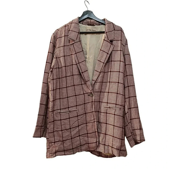 We The Free Fp  Houndstooth Beckett Boyfriend Linen Blazer NWOT - Picture 2 of 9